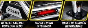 Detalles de la barra antivuelco: logo, luz de freno y bases